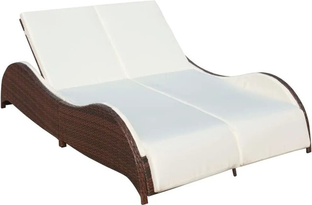 vidaXL Doppel-Sonnenliege aus Poly Rattan in Braun mit weißen Auflagen und verstellbarer Kopfstütze - Bild 1