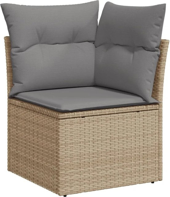 vidaXL 5-tlg Garten-Sofagarnitur in L-Form aus Poly-Rattan und Akazienholz mit Kissen in Beige - Bild 1