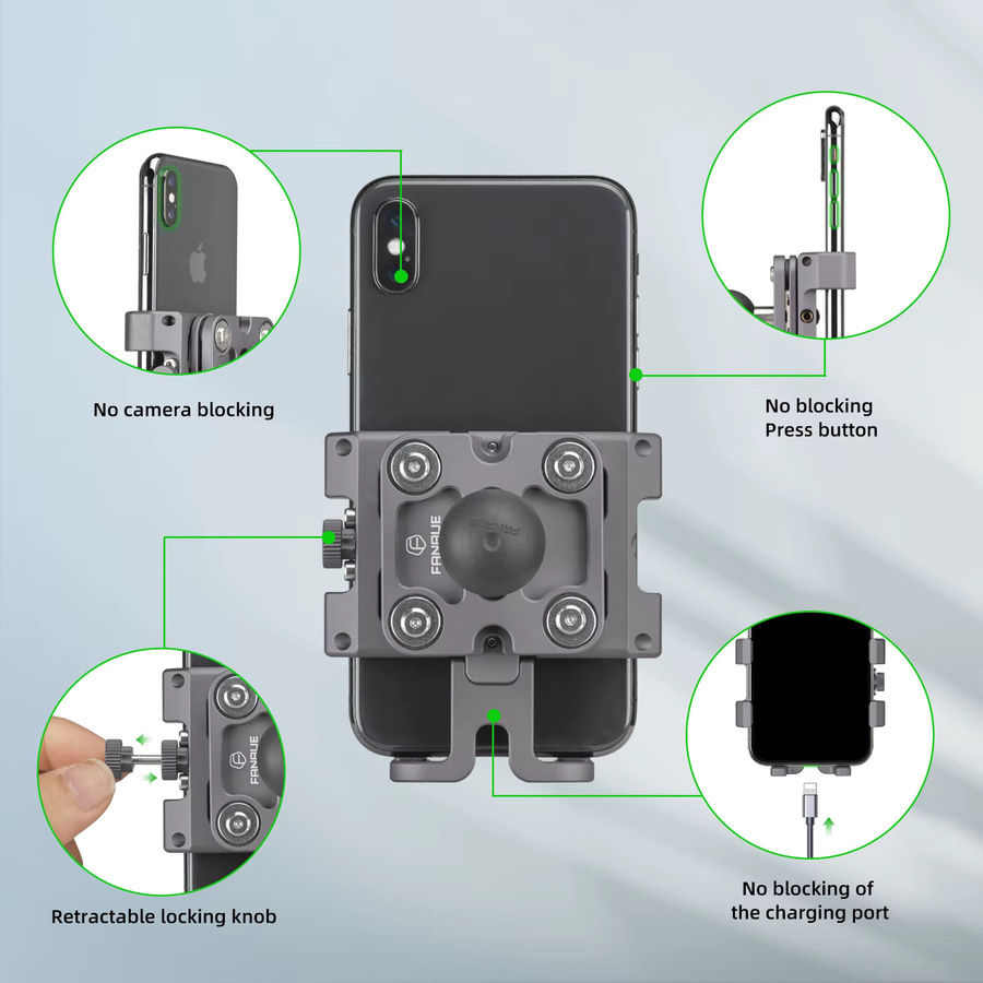 FANAUE Motorrad-Telefonhalter aus Aluminiumlegierung mit Anti-Shake-Stoßdämpfung und 2,5 cm Universal-Kugel in Grau - Bild 4