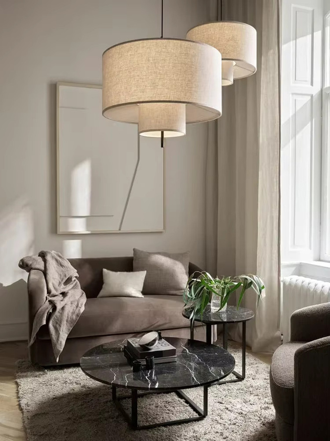 Sandyha Pendelleuchte aus Stoff und Metall im modernen Design für Wohnzimmer, Esszimmer oder Schlafzimmer, Farbe: Beige oder Schwarz - Bild 3