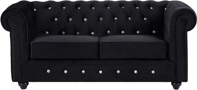 Vente-unique Chesterfield Sofa aus Samt in Schwarz, Breite: 165 cm - Bild 1