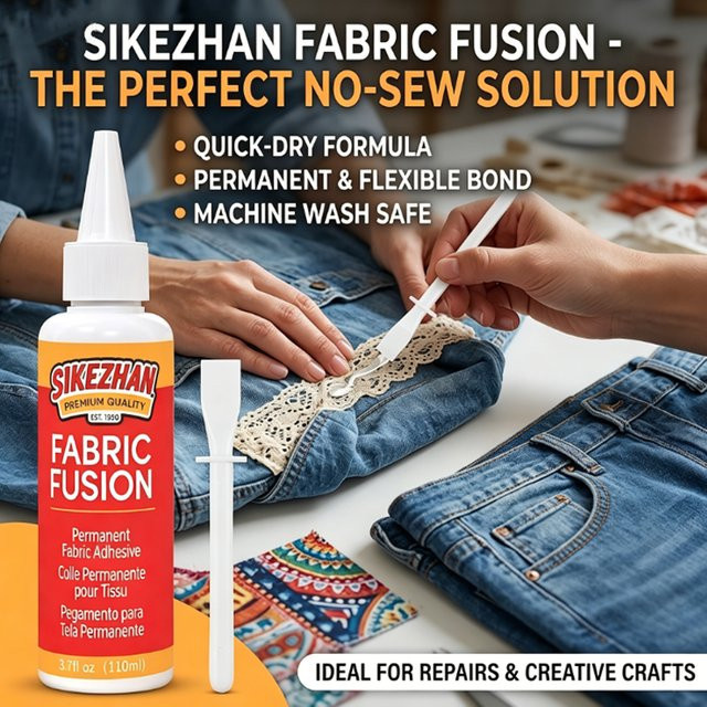 SIKEZHAN Stoffkleber Transparent, Schnelltrocknender Kleber für Denim, Leder und Baumwolle, 110ml/30ml - Bild 1