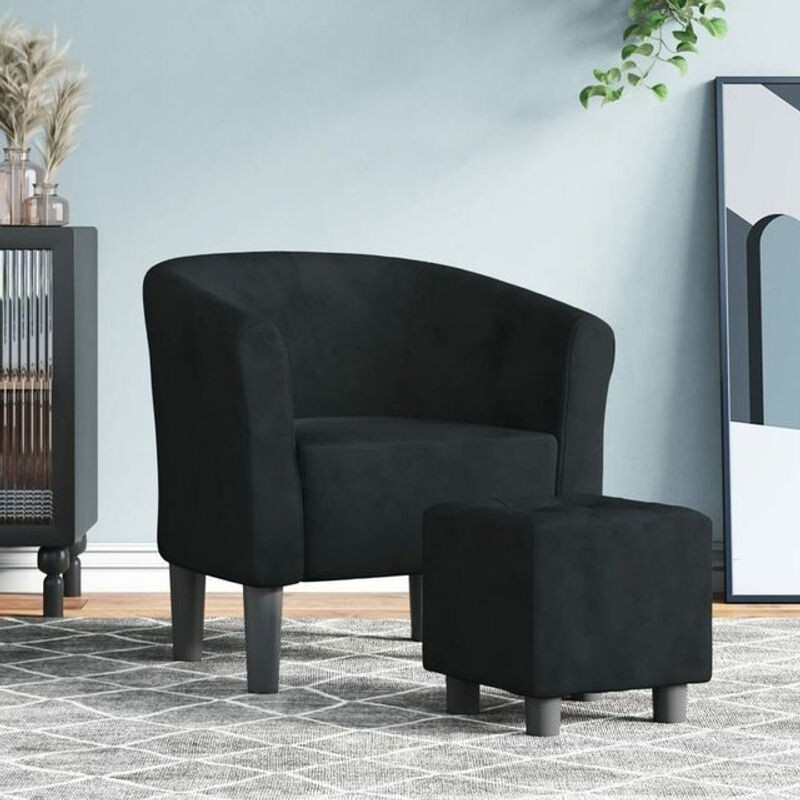 Modernes vidaxl Clubsessel Set mit Fußhocker aus Samt in Schwarz - Bild 1
