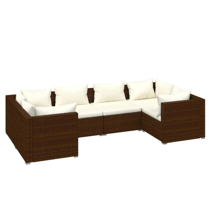 vidaXL 6-teiliges Garten-Lounge-Set aus Poly Rattan in Braun mit wetterfesten Auflagen und Polsterkissen - Bild 2