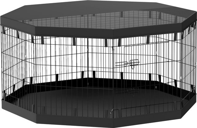 PawHut Welpenauslauf aus Metall in Schwarz für kleine und mittelgroße Hunde, wetterfest für Indoor und Outdoor, B/T/H: 159 x 159 x 76 cm - Bild 1