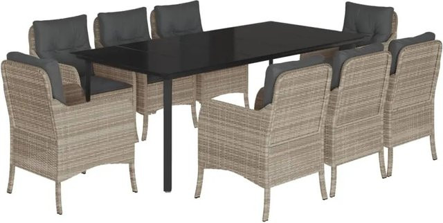 vidaXL 9-teilige Garten-Essgruppe aus Poly-Rattan mit Kissen und Hartglas in Anthrazit - Bild 1