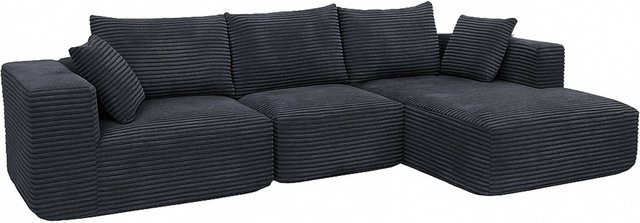 MCW Sofa-Garnitur P20 L-Form in Dunkelgrau mit Cord-Bezug und Liegefläche Rechts - Bild 1