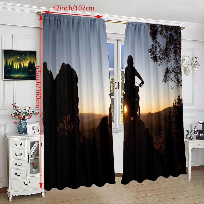 2er-Set halbtransparente Vorhänge mit Biker-Print von Household supplies MH, Polyester, Mehrfarbig, B: 60 cm, H: 150 cm - Bild 3