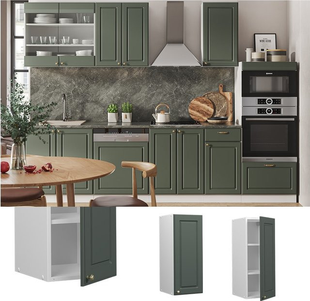 Vicco Hängeschrank Fame-Line Landhaus Weiß Grün-Gold mit Softclose-Scharnieren und Einlegeboden - Bild 1