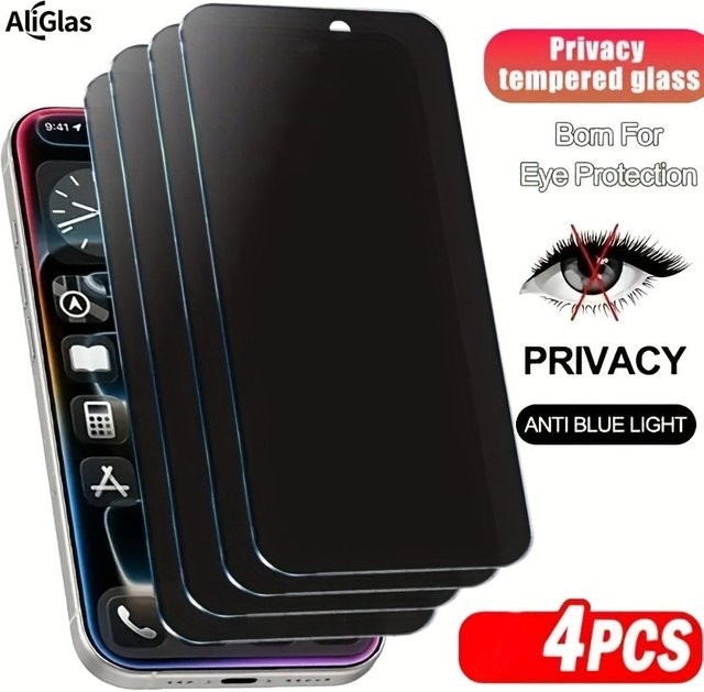 HKSN 4er-Pack Anti-Peeping Displayschutzfolie für iPhone 17 16 15 14 13 12 11 Pro Max 17 Air 16e Mini vollständig abdeckend - Bild 1
