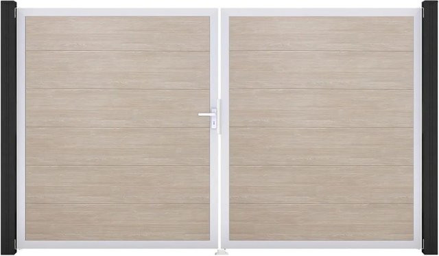 GroJa Steckzaun Tor BasicLine Doppel-Tor DIN Links in Sheffield Oak Braun - Bild 1