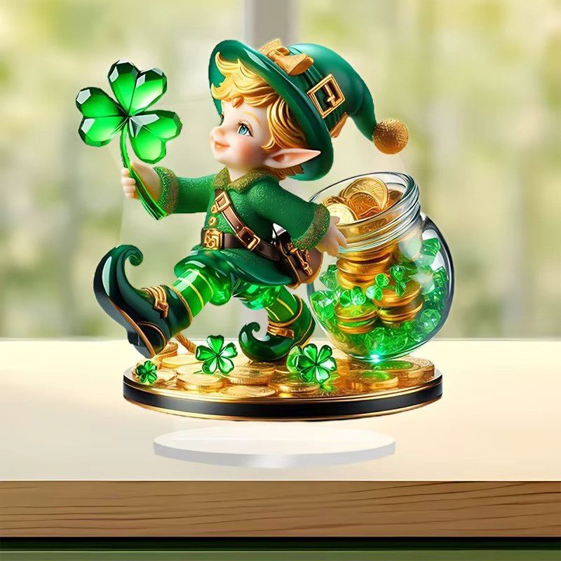Zwergmann Kleeblatt Zwerg als grüne Heimdekoration und Desktop-Ornament - Bild 3