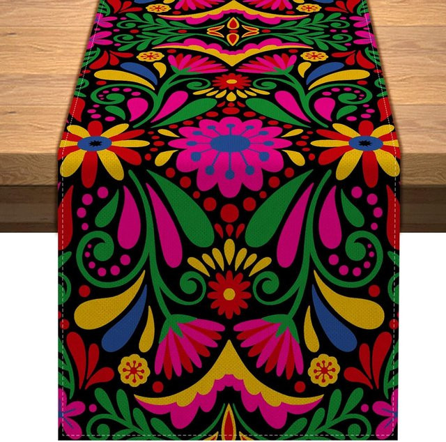 Mexikanischer Dia De Los Muertos Leinen Tischläufer von JMG Household Supplies, Mehrfarbig, B/T: 150 x 33 cm - Bild 1