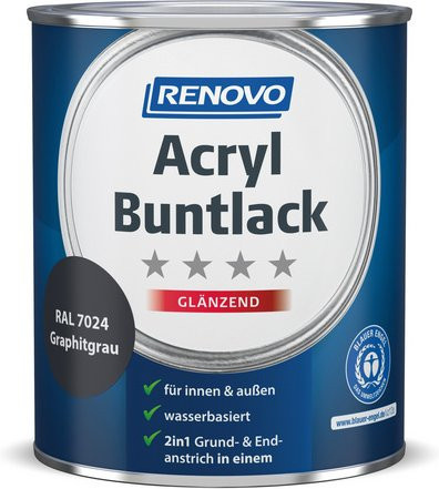 RENOVO Acryl-Buntlack für Holz, wasserbasiert, glänzend, grau, 0,75 l - Bild 1