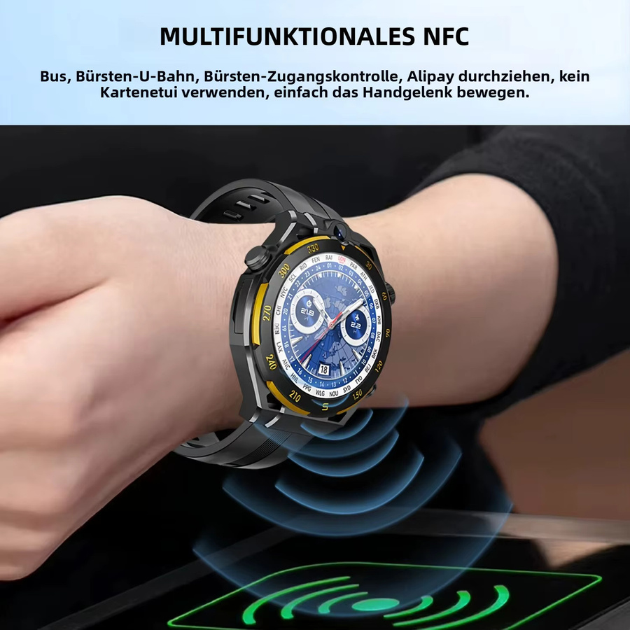 W&O Smartwatch Schwarz mit kabelloser Telefonie, KI-Sprachsteuerung und 40+ Sportmodi für Outdoor-Fitness, Unisex - Bild 4