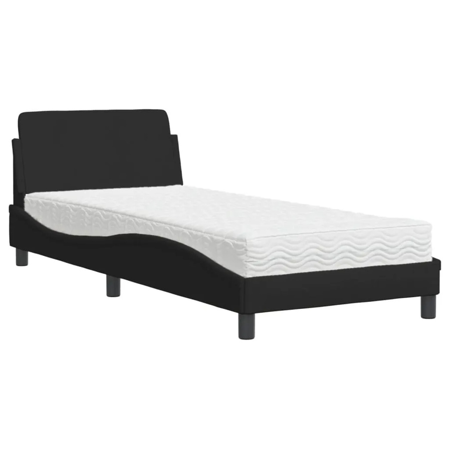 vidaXL Bett mit Matratze in Schwarz aus Stoff und Kiefernholz - Bild 2