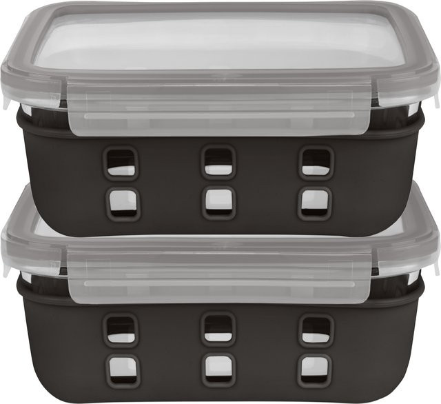 LIVARNO HOME Lunchbox aus Glas mit Silikonschutz und Clip-Verschluss, 2er-Set, Schwarz, mikrowellengeeignet - Bild 1