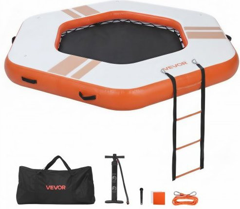 VEVOR Aufblasbares Schwimmdock Orange, Schwimmplattform mit rutschfester Oberfläche, Tragetasche und abnehmbarer Leiter, B/B/H: 260 x 260 x 0 cm - Bild 1