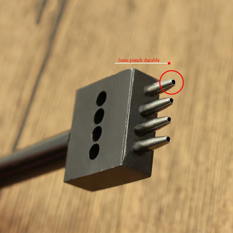 QJH Leder Lochstanze Set mit austauschbaren runden Meißelköpfen aus Metall in Silber für dein DIY Lederhandwerk - Bild 4