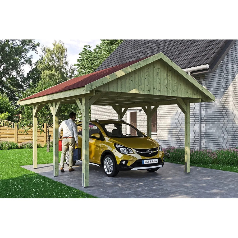 Skan Holz Carport Wallgau Satteldach aus Nadelholz in Grün, B/T: 430 x 500 cm, Höhe: 326 cm - Bild 2