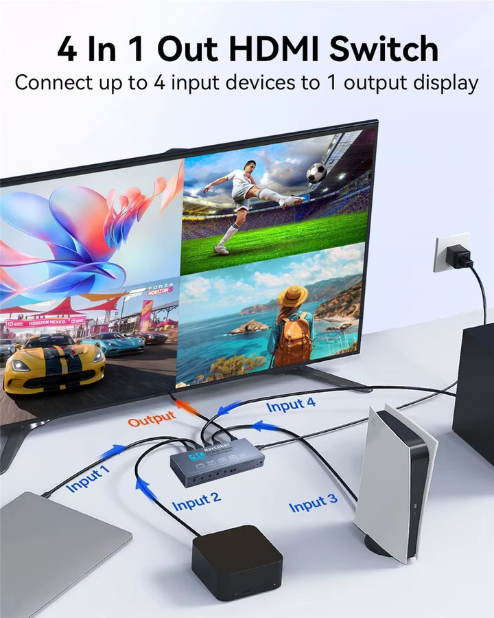 Navceker 4K HDMI Quad-Screen Multiviewer 4-in-1-Out mit PIP-Funktion für Kamera, Laptop, PC und TV - Bild 2