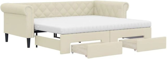vidaXL Tagesbett ausziehbar mit Schubladen in Creme Beige aus Kunstleder B/T/H: 90 x 200 cm - Bild 1