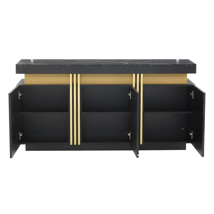 okwish Sideboard modern mit 3 Türen und verstellbaren Fächern, Schwarz, B/T/H: 140 x 38 x 70 cm - Bild 2