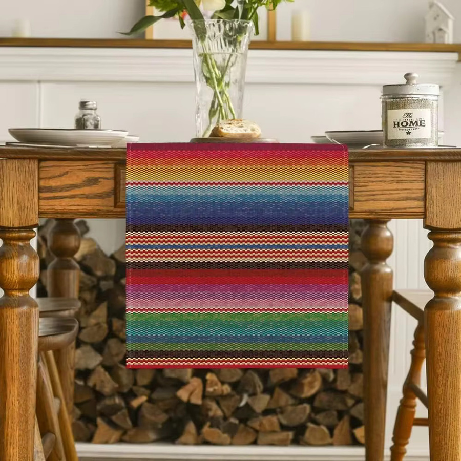 VIKAMA Tischläufer aus Leinen in bunt gestreiftem mexikanischem Ethno-Design, B/H: 33 x 90 cm - Bild 2