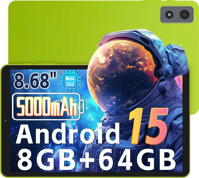 Paitanry Android 15 Tablet mit 8,68 Zoll Display, 8 GB RAM, 64 GB Speicher, 5000 mAh Akku, Dual WiFi 6 und Bluetooth 5 - Bild 1
