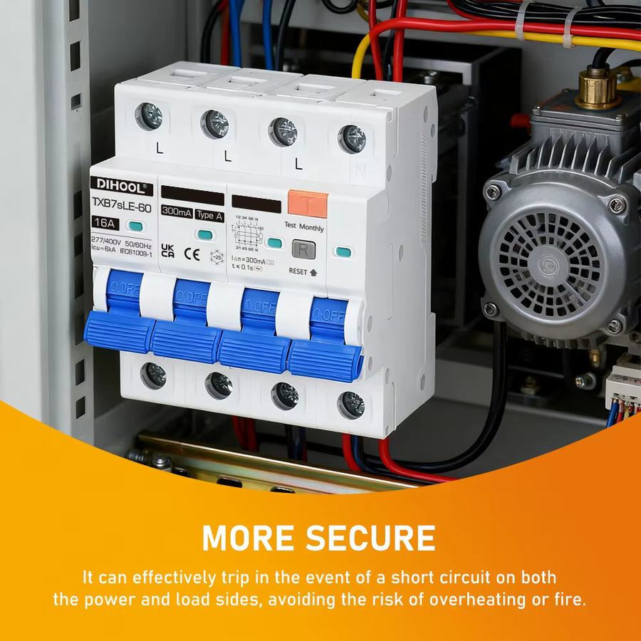 DIHOOL Typ A RCD RCBO Fehlerstrom-Schutzschalter 300mA 4P 3P-N für dreiphasige Vierleiter-Systeme - Bild 4