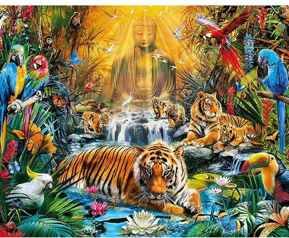 FIYO 5D Diamantgemälde mit Tier- und Buddha-Motiv, Mehrfarbiges Diamant-Mosaik als Kreuzstich-Stickerei, B/H: 20 x 30 cm - Bild 1