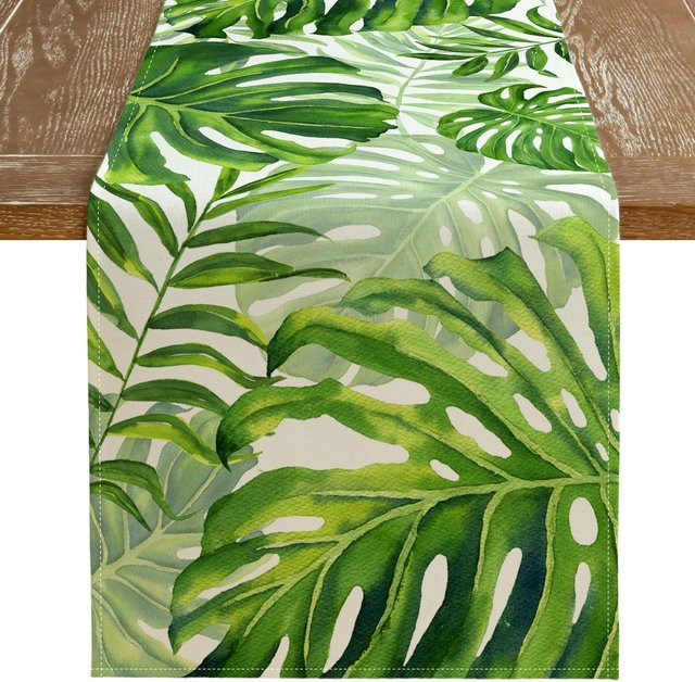 JINGYUE Pet Tischläufer aus Leinen mit tropischem Palmenblatt-Design in Grün, Breite: 150 cm, Tiefe: 33 cm - Bild 1