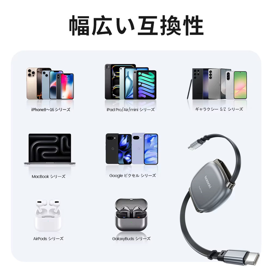 Toocki USB-C zu USB-C Teleskopkabel mit 100 W Leistung und 480 Mbit/s Hochgeschwindigkeitsübertragung - Bild 5