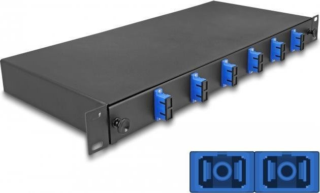 Delock LWL-Spleißbox 6 x SC Duplex OS2, 1 HE, schwarz, komplett bestückt (67000) - Bild 1