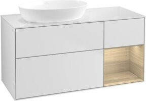 V&B Waschtischunterschrank Finion mit Wandbeleuchtung, Farbe: Weiß lackiert und Eiche, Breite: 120 cm - Bild 1