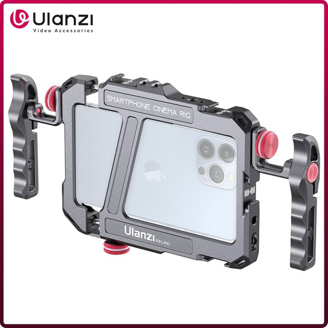 Ulanzi Lino Smartphone Rig Video-Vlog-Käfig mit verstellbarem Griff in Schwarz für iPhone 16 15 14 13 12 Pro Max zur Montage von Mikrofon und Videoleuchte - Bild 1