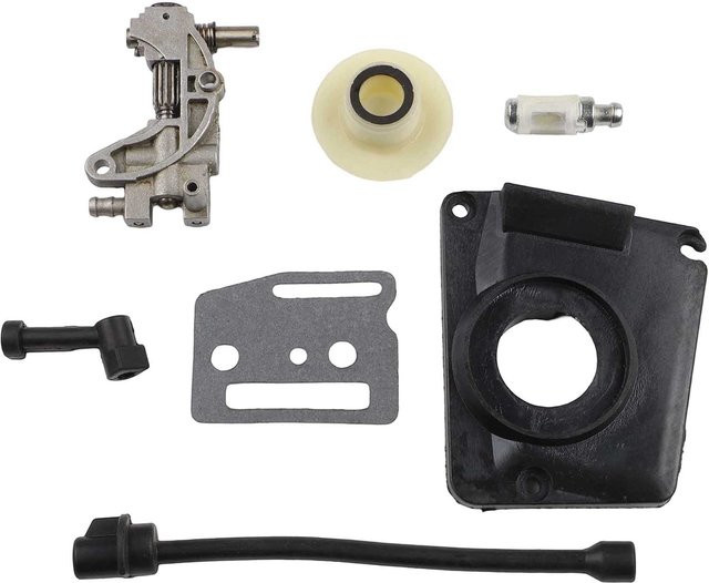 DAZZLEEX Ölantriebspumpen-Set für chinesische Kettensägen 4500 5800 45cc 52cc 58cc inklusive Pumpenabdeckung, Schneckengetriebe, Ölfilter und Ölrohr, Mehrfarbig - Bild 1