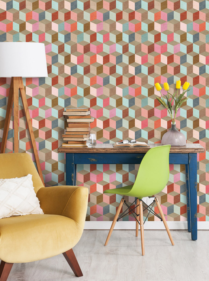 MINDTHEGAP Tapete Coloured Geometry WP20004 mit geometrischem Abstract-Muster in Pink und Multicolour, Non-Woven - Bild 1