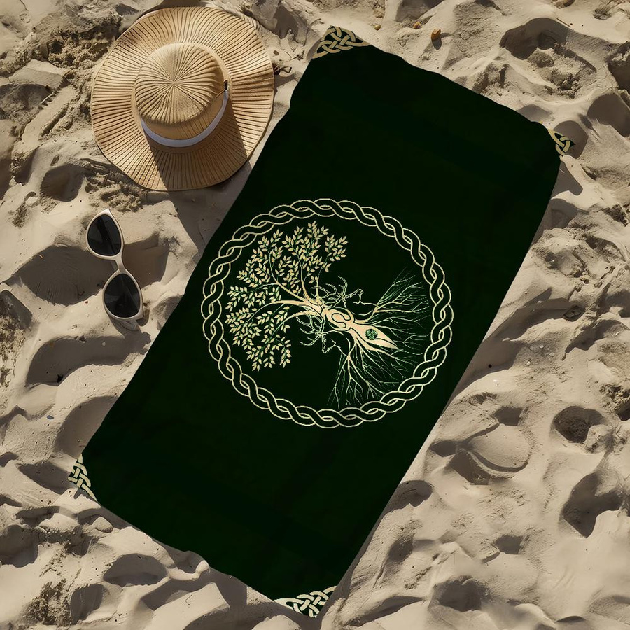 Lebensbaum Mode Yggdrasil Strandtuch aus Fleece-Stoff, schnelltrocknend und saugfähig, B/H: 40 x 70 cm - Bild 2