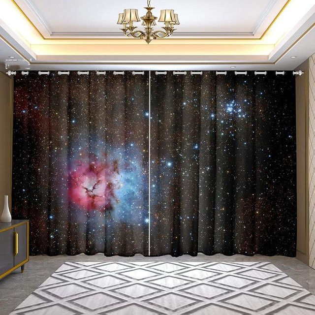 Yiran Furniture Verdunkelungsvorhang Sternenhimmel Muster Schwarz, Breite: 55 cm, Höhe: 120 cm - Bild 1