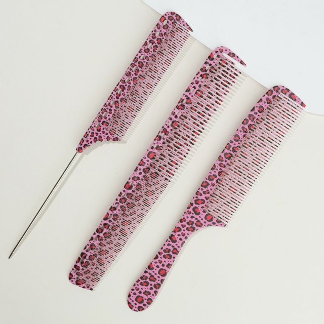 Haarkamm-Set, Rosa Leopardenmuster, Flachkopfkamm, ABS und Metall - Bild 1