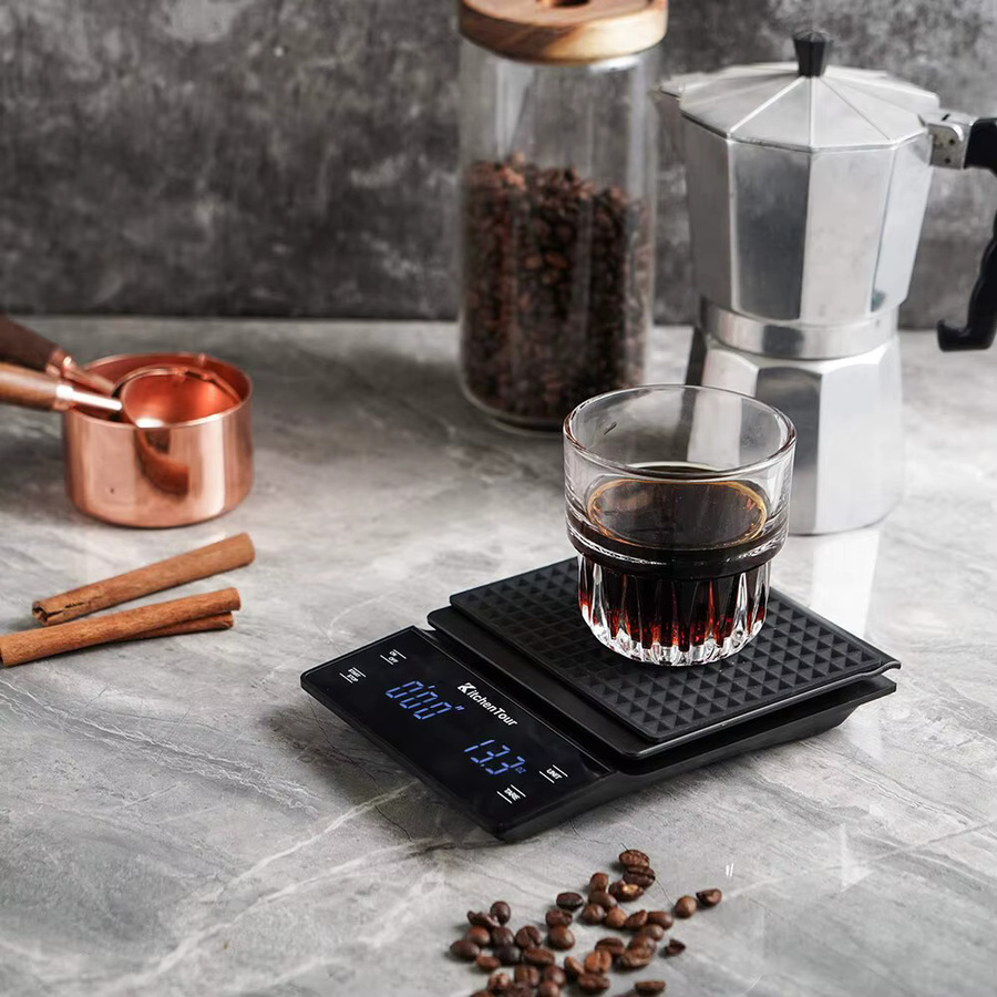 Digitale Kaffee Waage mit Timer von FEB.WIND in Schwarz, Multifunktionswaage für Espresso mit LCD-Display, Kapazität 3 kg, Genauigkeit 0,1 g - Bild 6