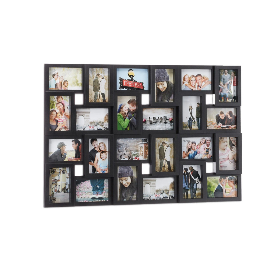 Relaxdays Bilderrahmen Collage Schwarz aus Kunststoff für 24 Bilder, B/H/T: 57 x 86 x 3 cm - Bild 2