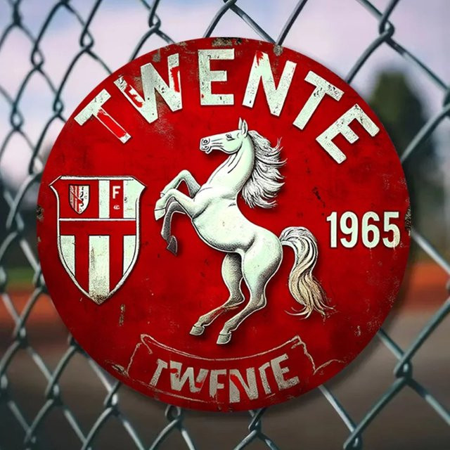 CIFBUY Twente F.C. Logo-Metall-Wandschild, Vintage-Emblem in Rot, rund, Durchmesser: 20 cm - Bild 1