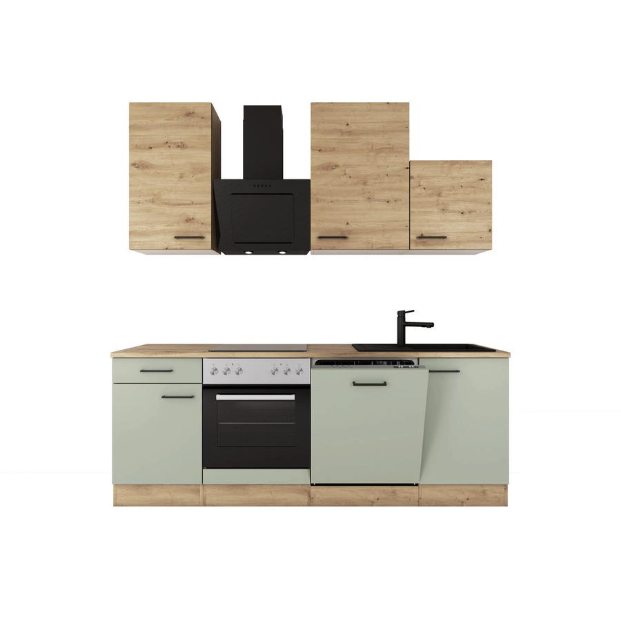 Flex-Well Exclusiv Küche Cara in Schilfgrün matt und Artisan Eiche, B: 220 cm, T: 57 cm, H: 4 cm - Bild 2