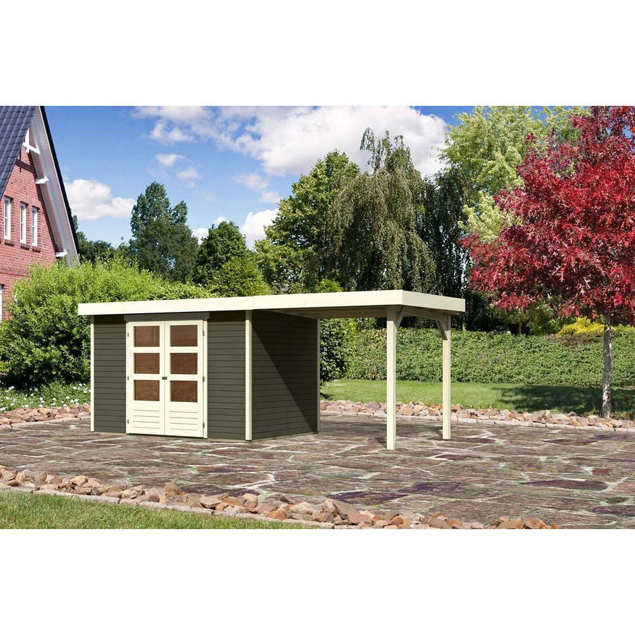 Karibu Holz-Gartenhaus Boras mit Flachdach in Terragrau, lackiert, B: 298 cm, T: 213 cm, H: 211 cm - Bild 2