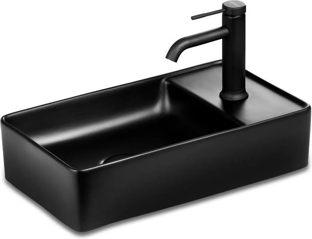 Stilform SOHO 2.0 Gäste WC Waschbecken aus Keramik in Schwarz Matt mit Hahnloch für Wandmontage oder Aufsatzmontage, B: 46 cm, T: 25 cm, H: 12 cm - Bild 1