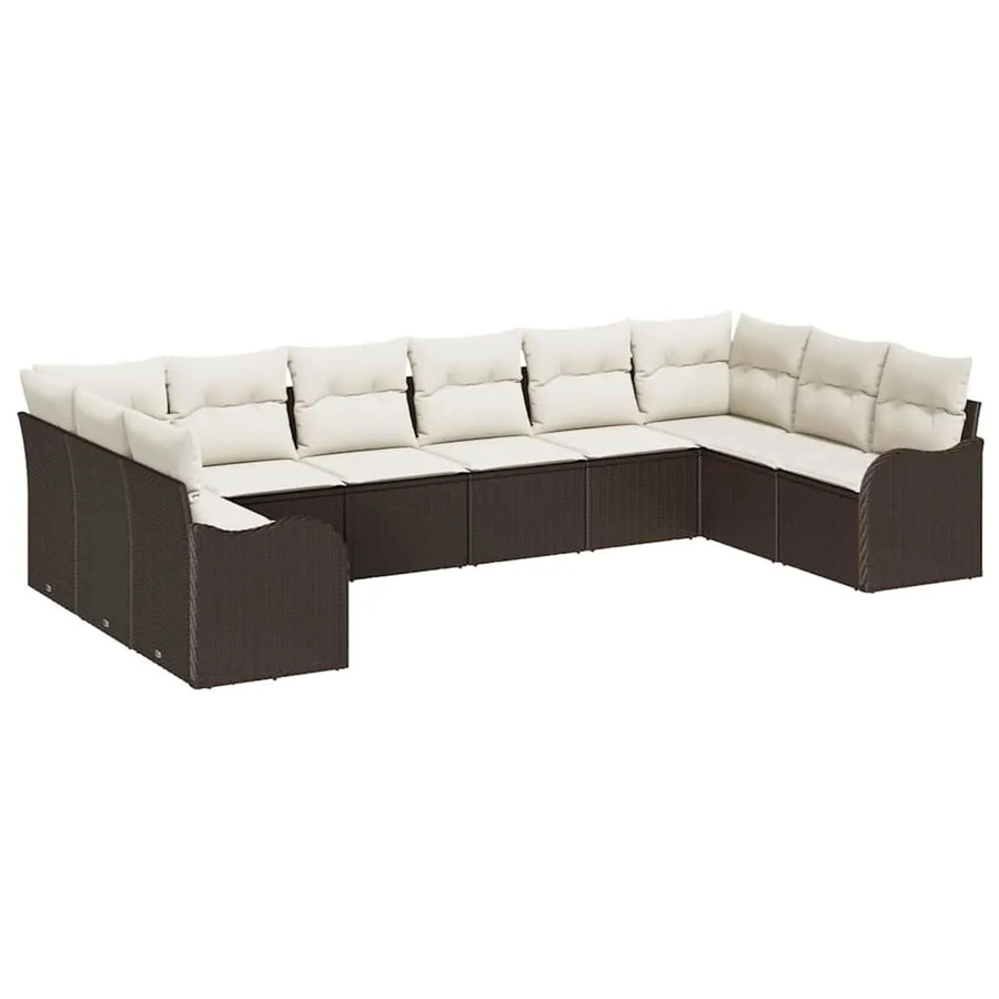 vidaXL Garten-Sofa-Set aus Poly-Rattan in Braun mit 10-teiliger Polstergarnitur und Kissen - Bild 2