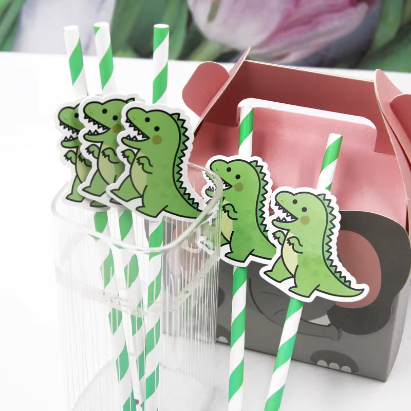Dinosaurier Party Dekoration aus Papier mit Cupcake Toppern und Strohhalmen in Grün für Kindergeburtstage - Bild 3