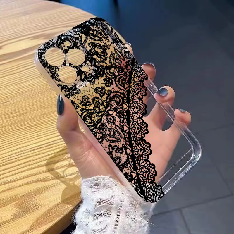 Transparente Handyhülle mit Spitzenmuster für iPhone 16 15 14 13 12 11 Pro Max XS XR 8 7 Plus Clear Cover - Bild 2